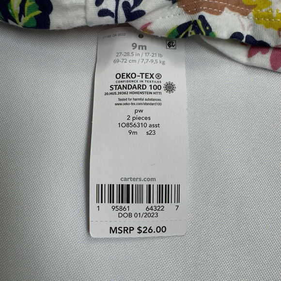 Carter's Floral Flowy Top & Shorts Set Baby Girl Size 9 Months Navy White Pink - Picture 7 of 8